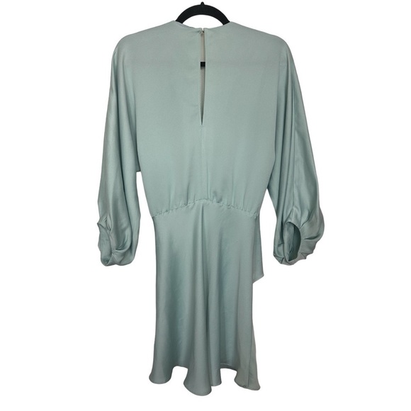 Zara Satin Puff Sleeve Knot Detail Sea Foam Flowy Short Dress - Picture 8 of 16